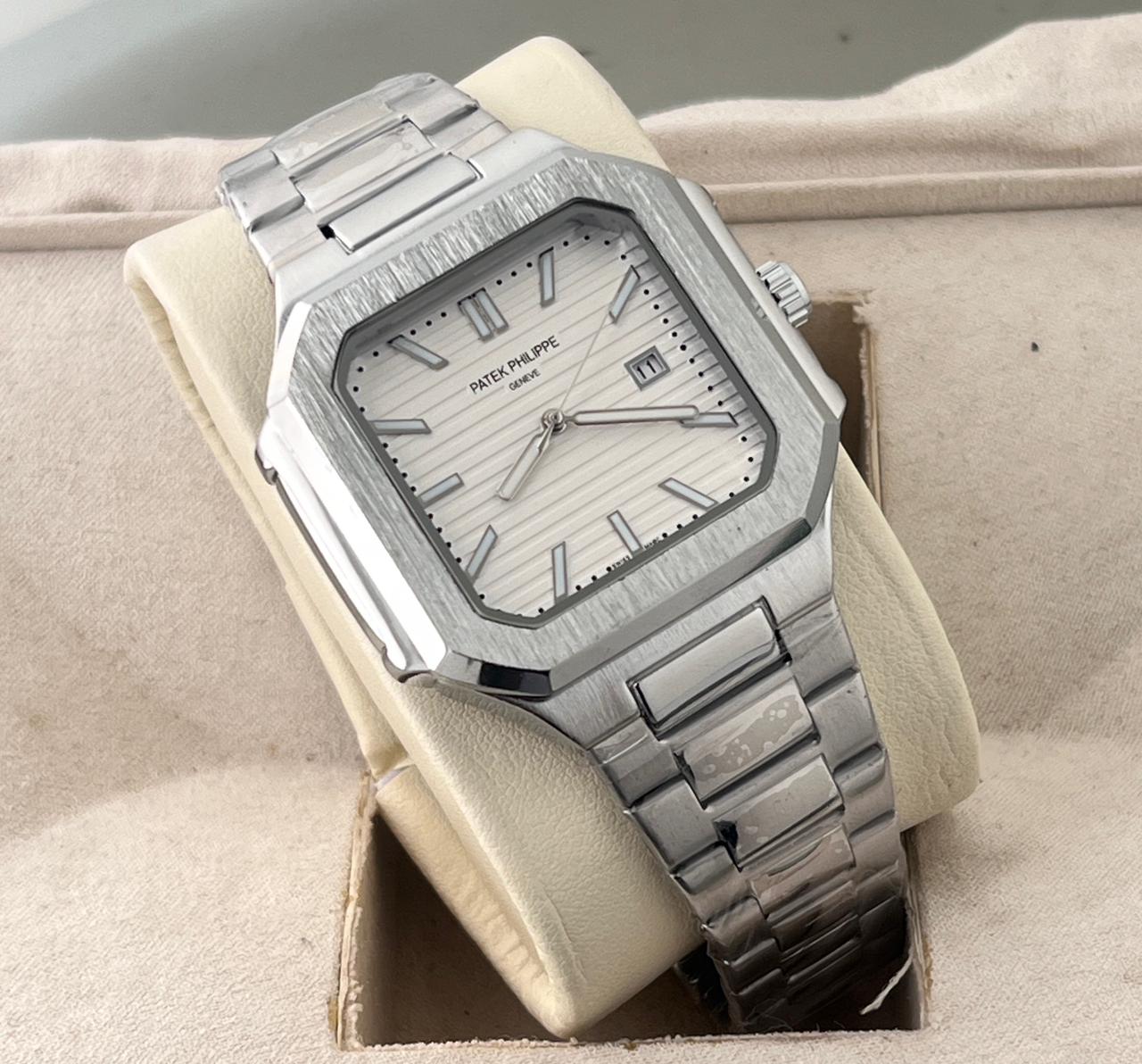 Patek Philippe Square White Dial Silver Metal Belt Quartz Men's Watch