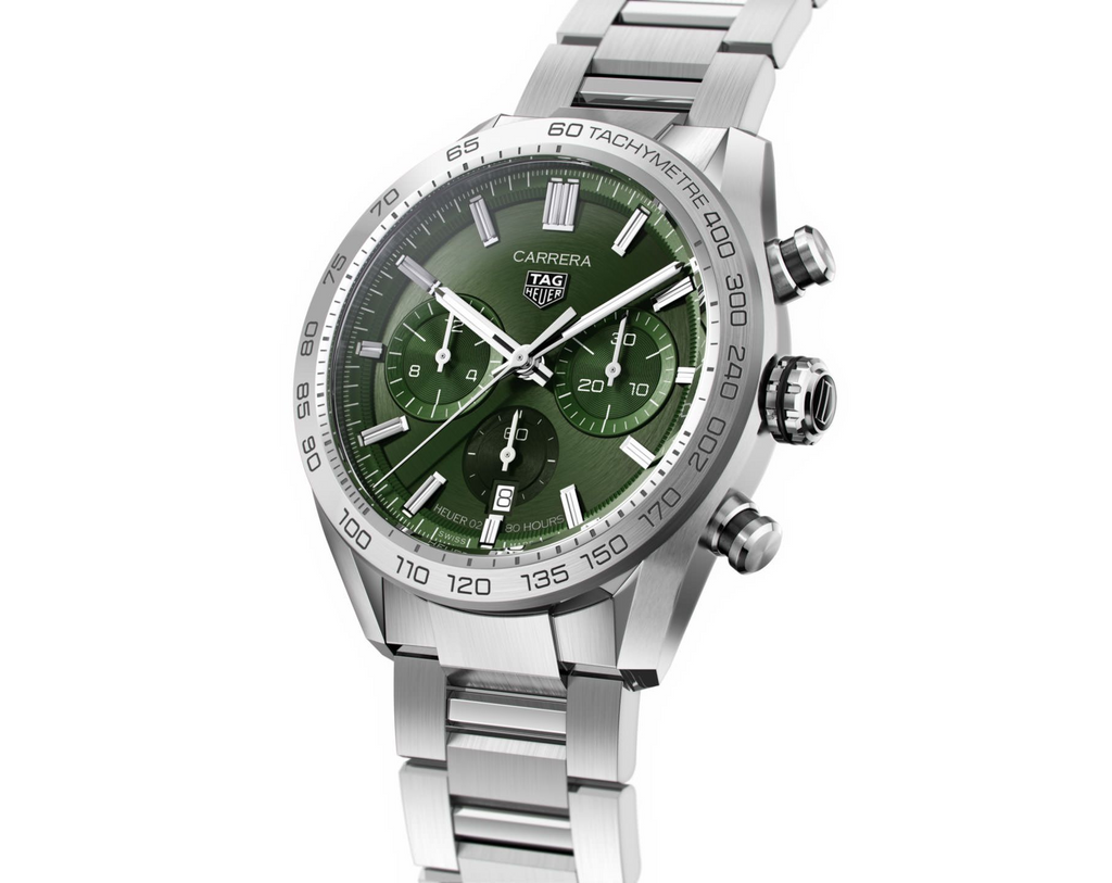 Tag Heuer Carrera Tachymeter Chronograph Green Dial Metal Belt Watch For Men's