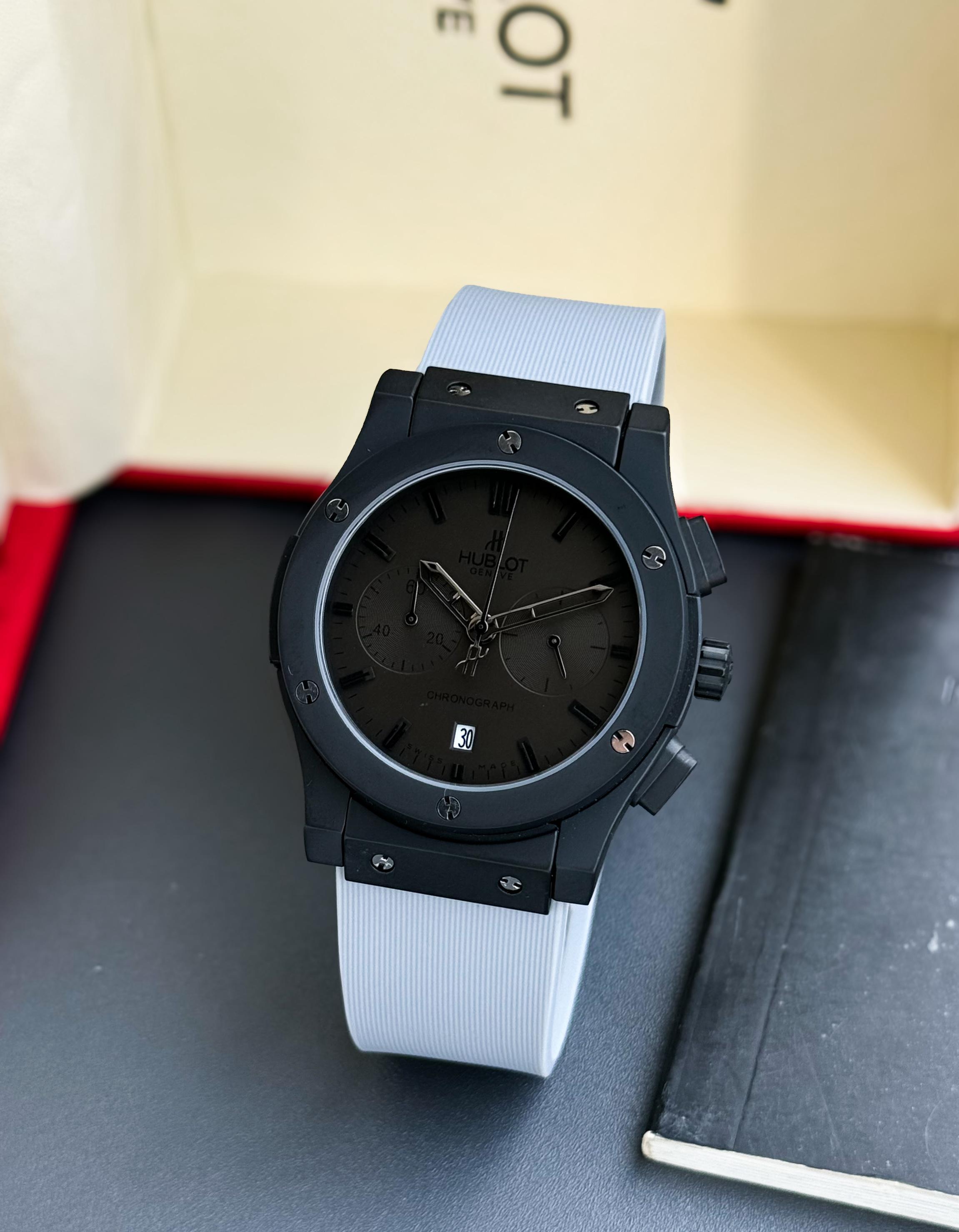 Hublot Big Bang Black Dial Chronograph Grey Silicon Belt Men's Watch