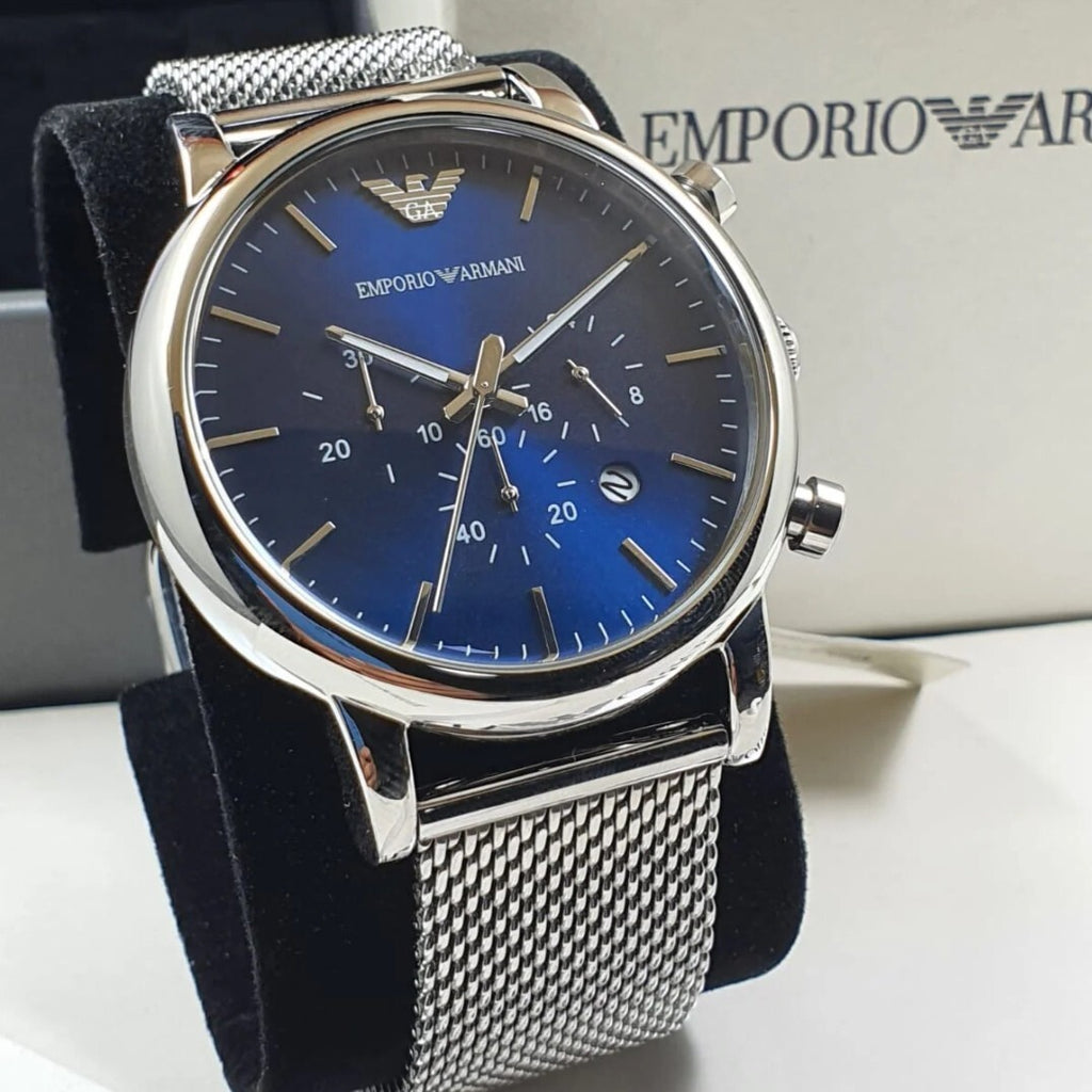Emporio Armani AR1968 Luigi Blue Dial Chronograph Stainless Steel Watch for Men's
