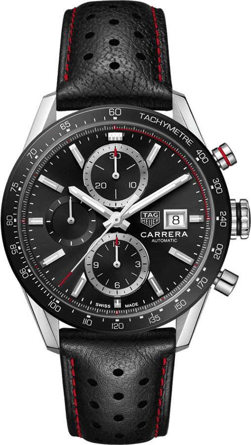 Tag Heuer Carrera Tachymeter Chronograph Black Dial Leather Belt Analog Men's Watch