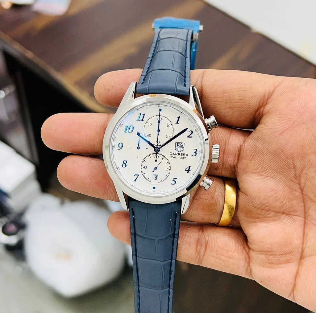 Ta-g Heu-er Calibre 1887 Heritage Blue Leather Belt Men's Watch