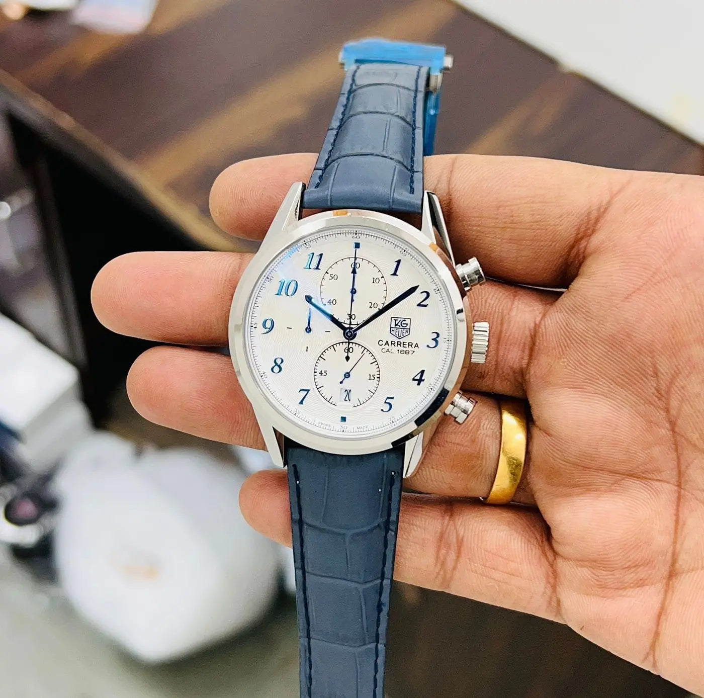 Ta-g Heu-er Calibre 1887 Heritage Blue Leather Belt Men's Watch