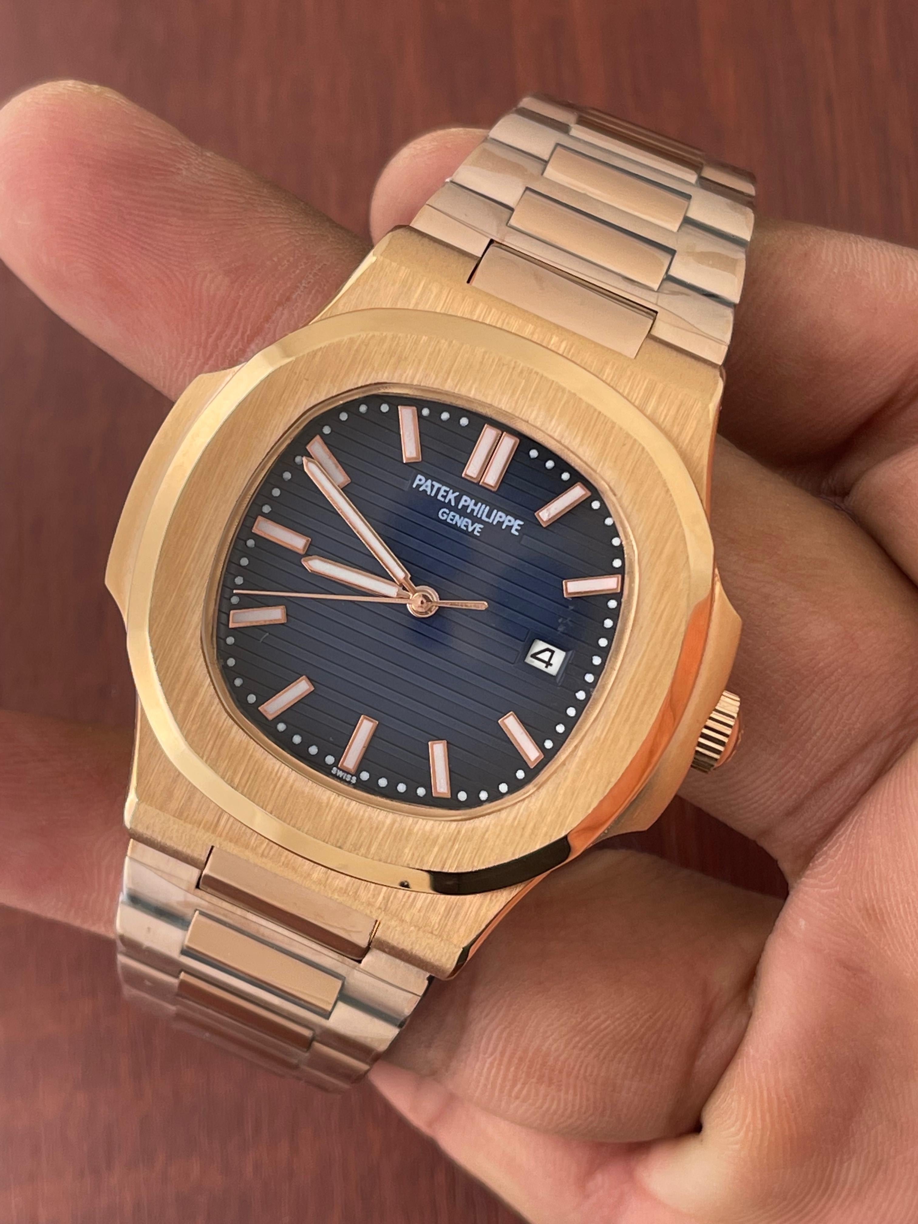 Patek Philippe Blue Dial Rose Gold Metal Belt Quartz Men's Watch