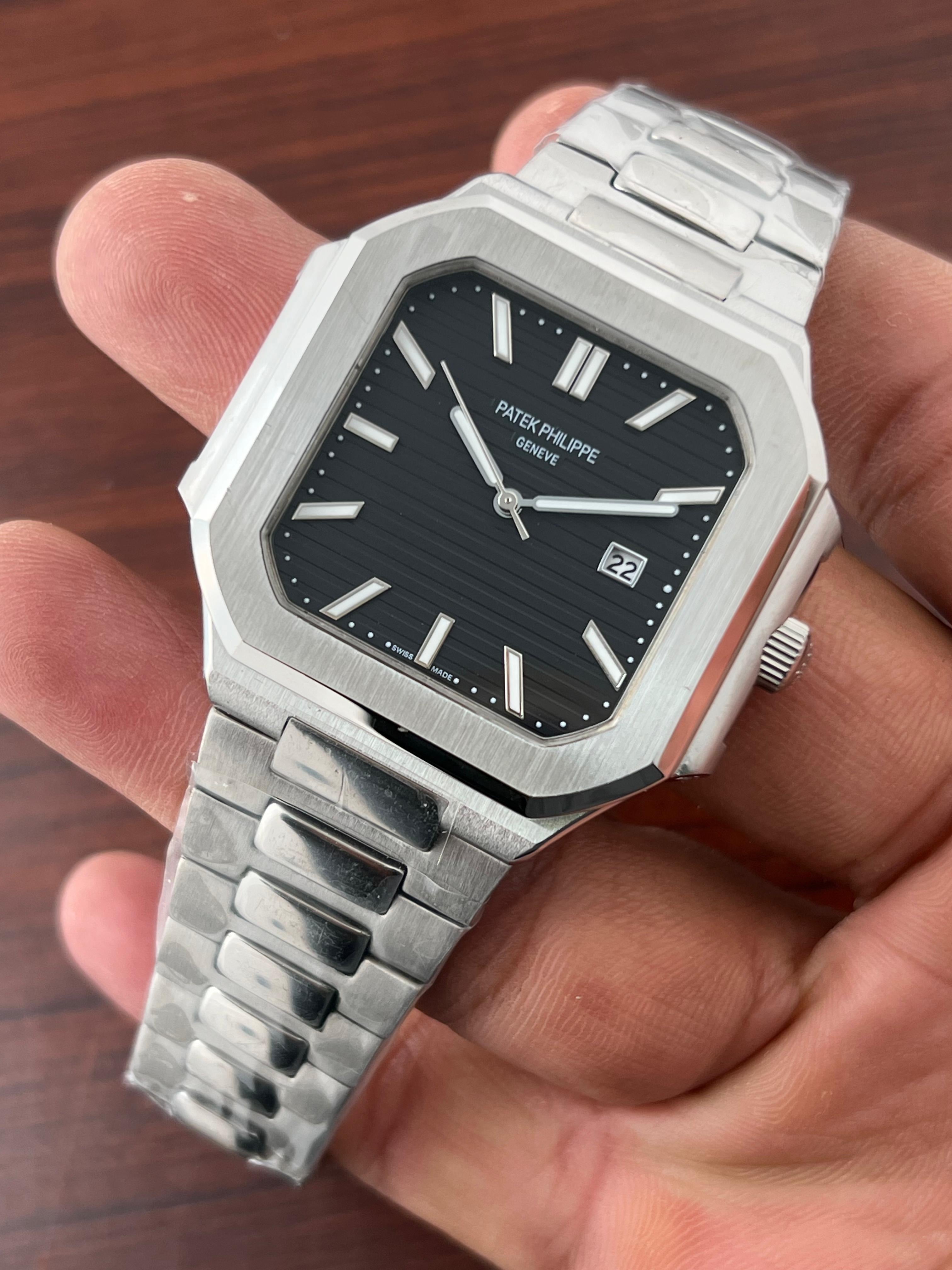 Patek Philippe Square Black Dial Silver Metal Belt Quartz Men's Watch