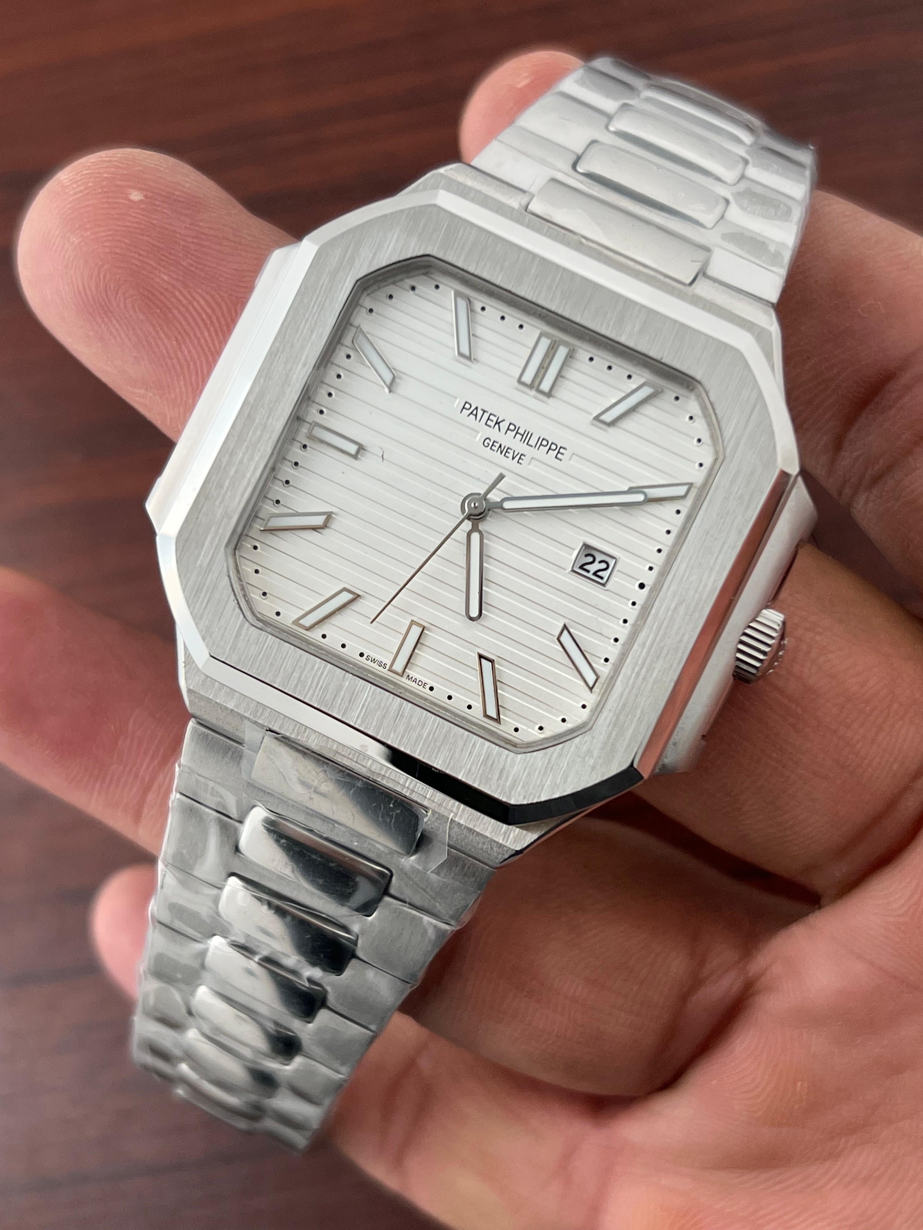 Patek Philippe Square White Dial Silver Metal Belt Quartz Men's Watch