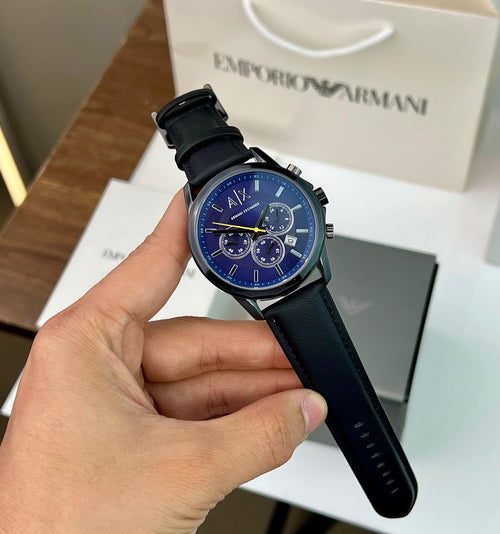 Armani Exchange Blue Dial Chronograph Leather Belt Men's Watch