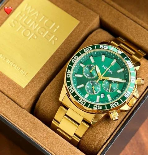 Fossil Quartz Chronograph Green Dial Metal Belt Men's Watch