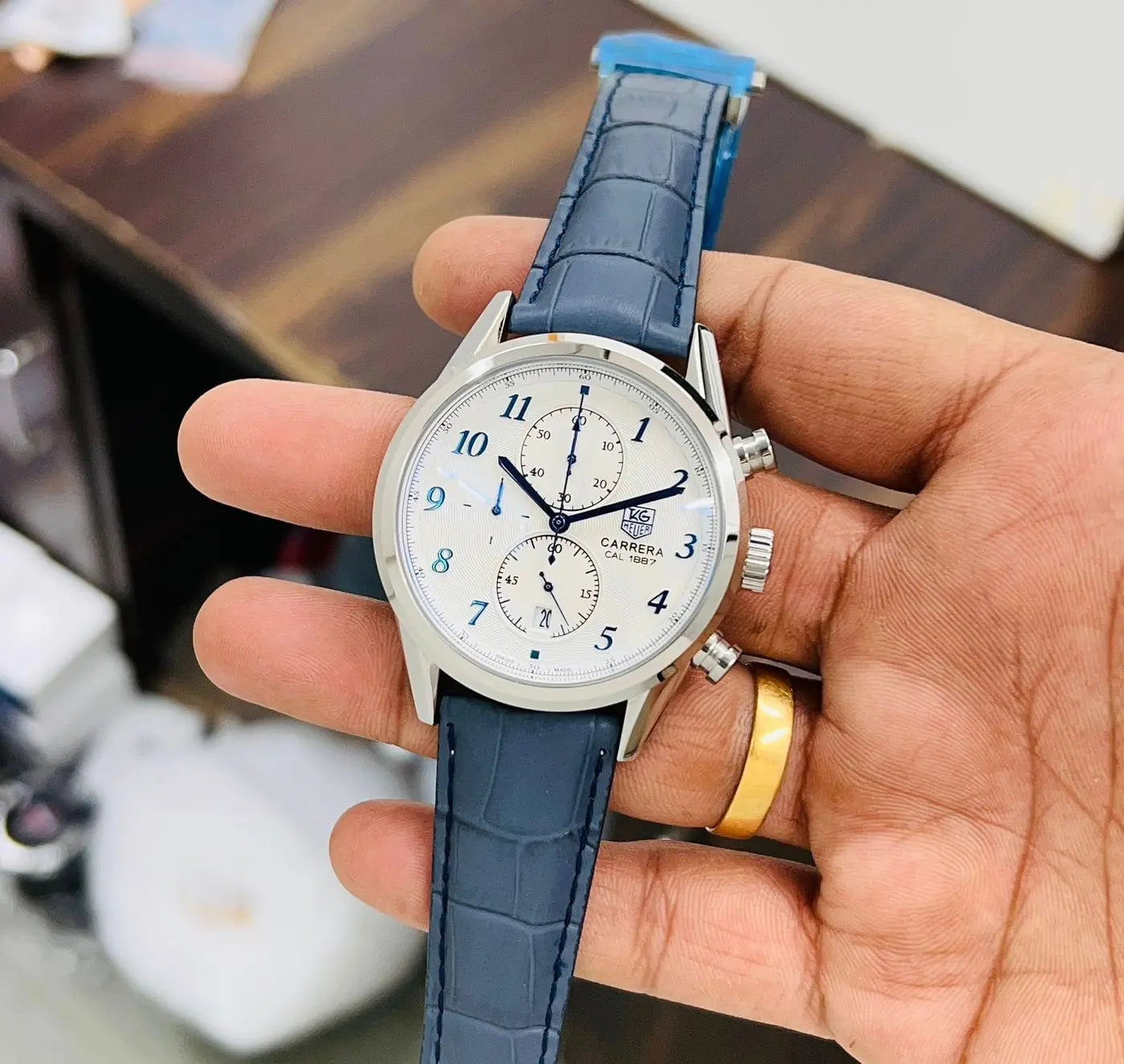Ta-g Heu-er Calibre 1887 Heritage Blue Leather Belt Men's Watch