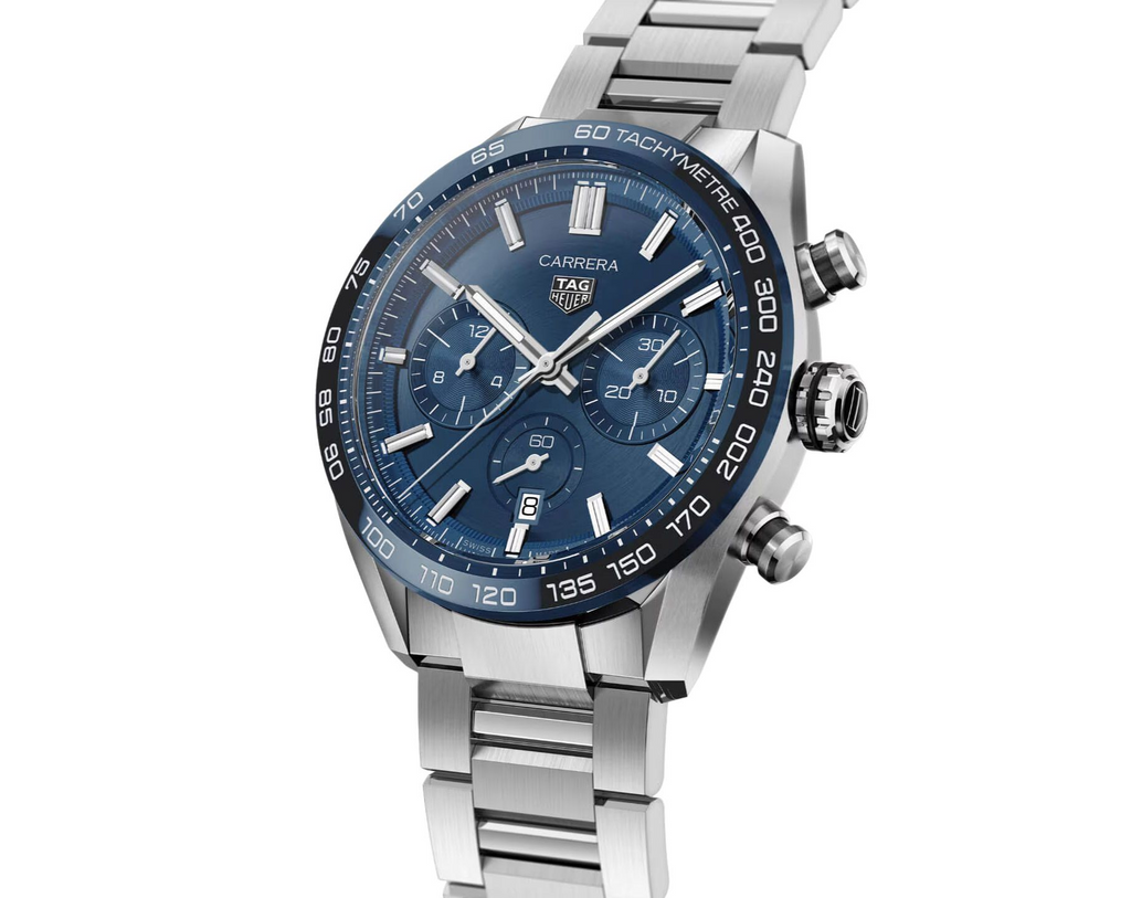 Tag Heuer Carrera Tachymeter Chronograph Blue Dial Metal Belt Watch For Men's