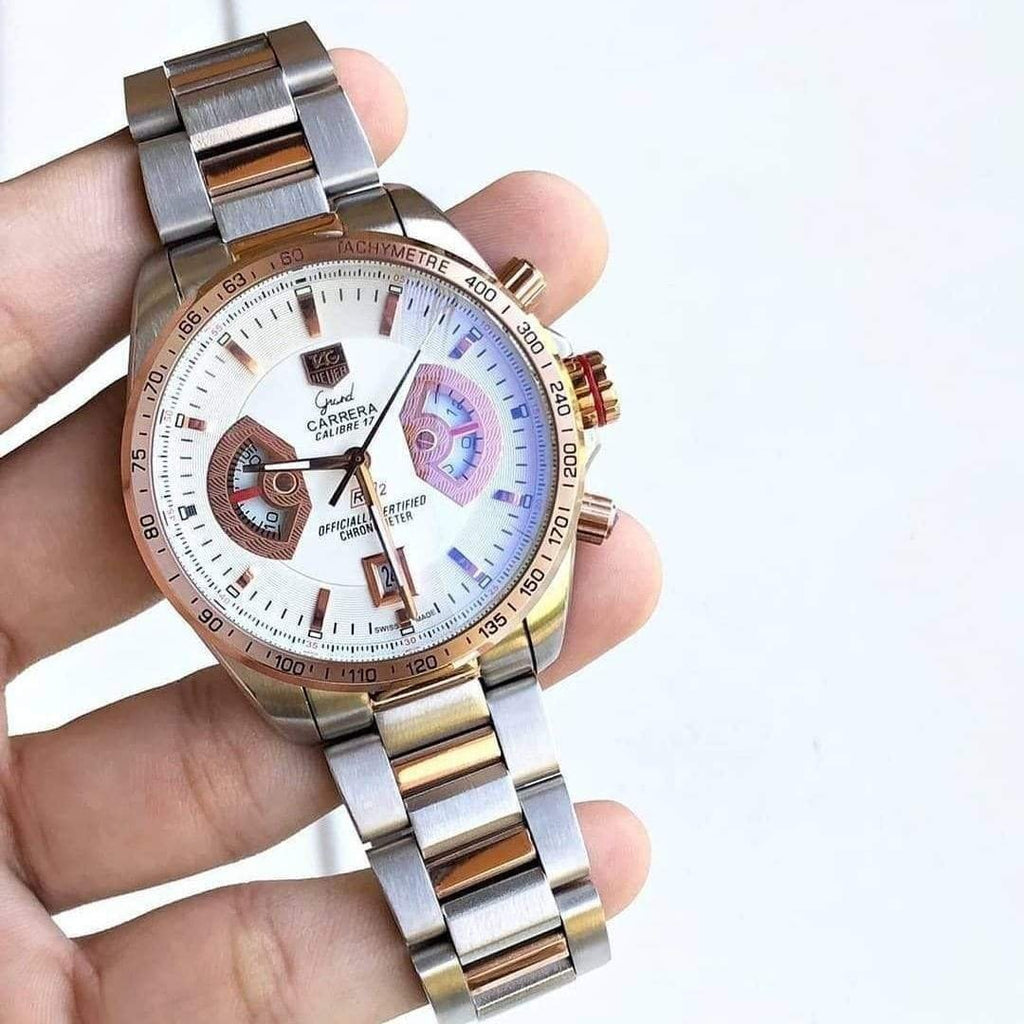 Tag Heuer Grand Carrera Calibre 17 Chronograph White Dial Metal Belt Men's Watch