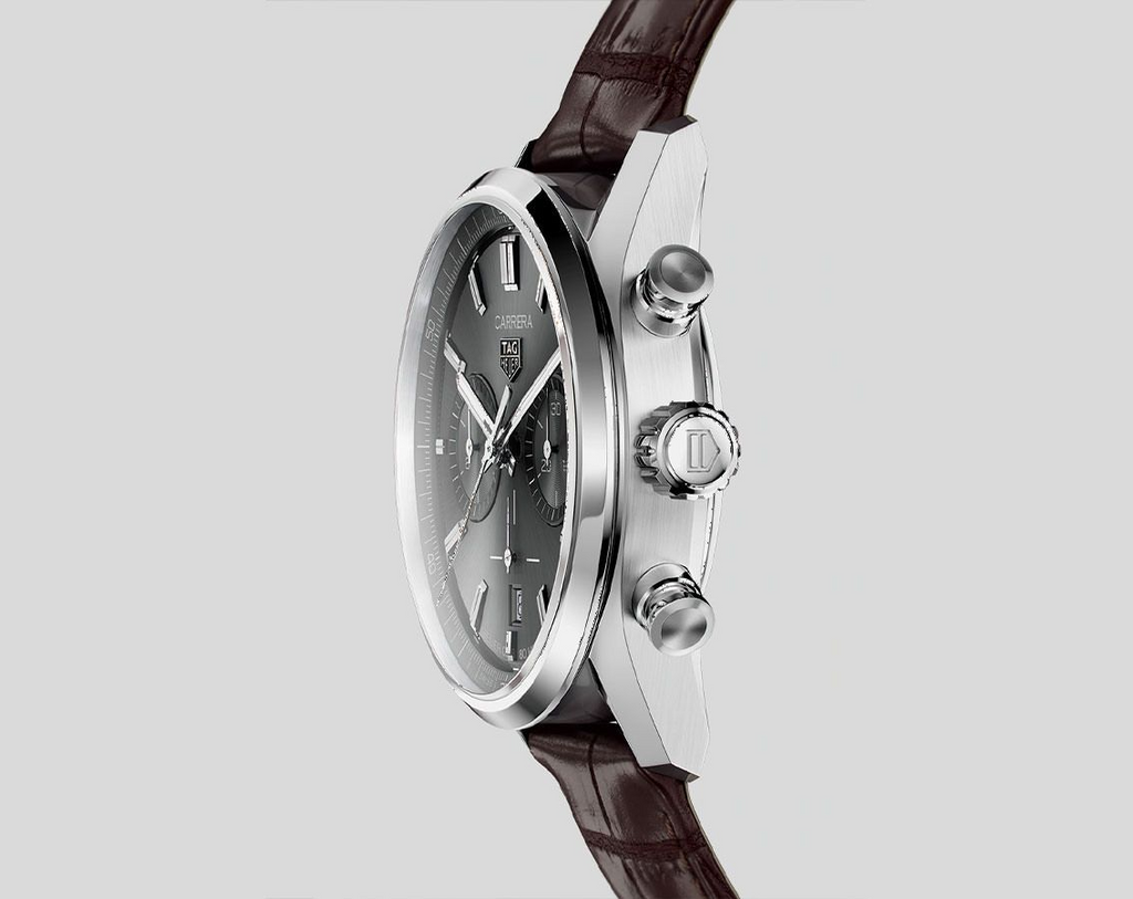 Tag Heuer Carrera Chronograph Grey Dial Brown Leather Strap Watch for Men