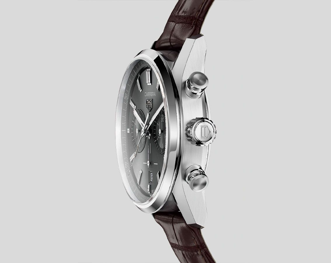 Tag Heuer Carrera Chronograph Grey Dial Brown Leather Strap Watch for Men