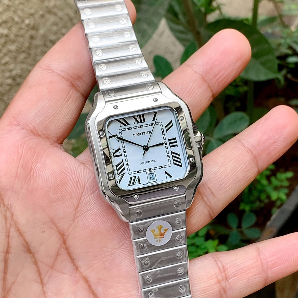 Cartier Santos de Automatic Square White Dial Metal Belt Men's Watch