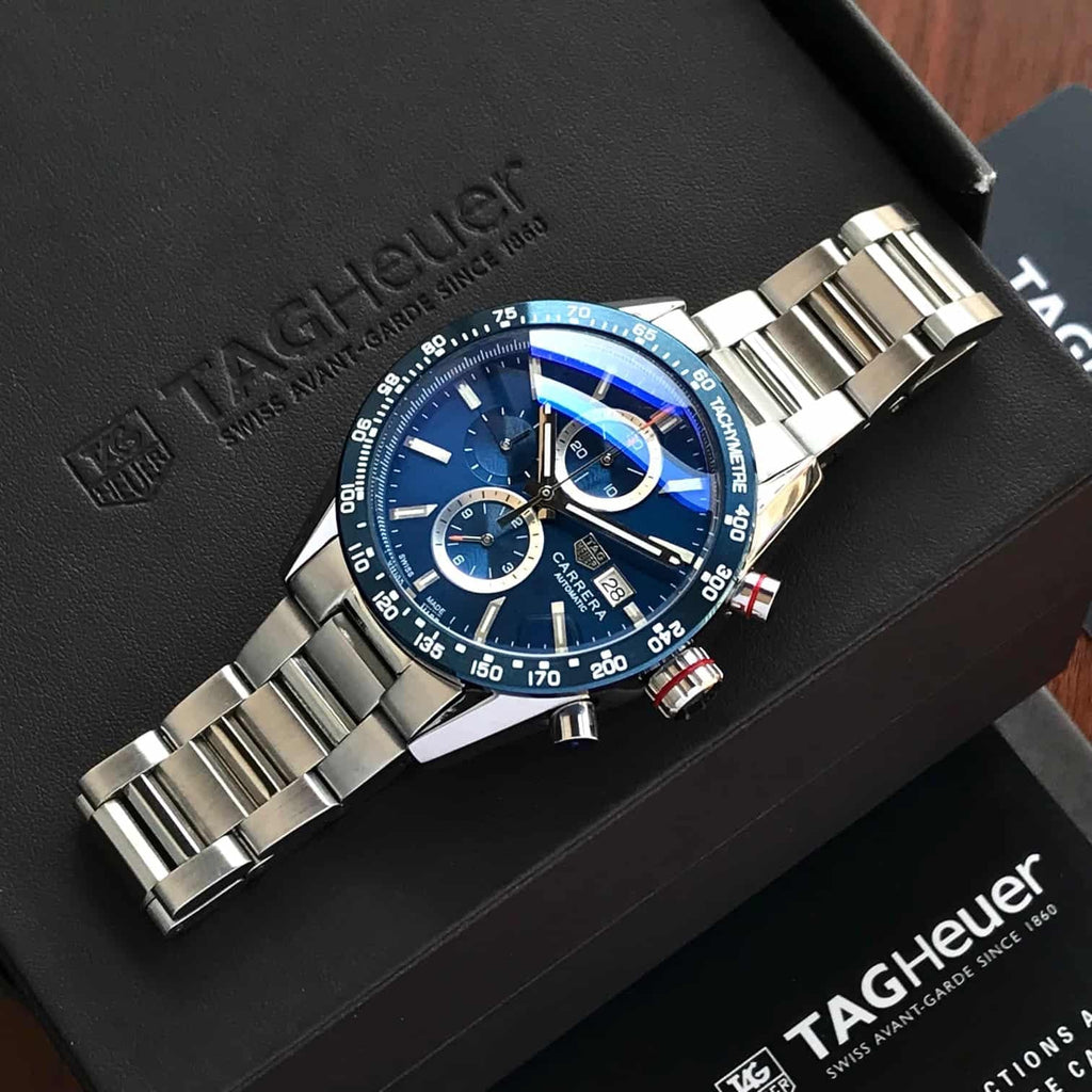 Tag Heuer Carrera Chronograph Blue Dial Metal Belt Watch For Men's