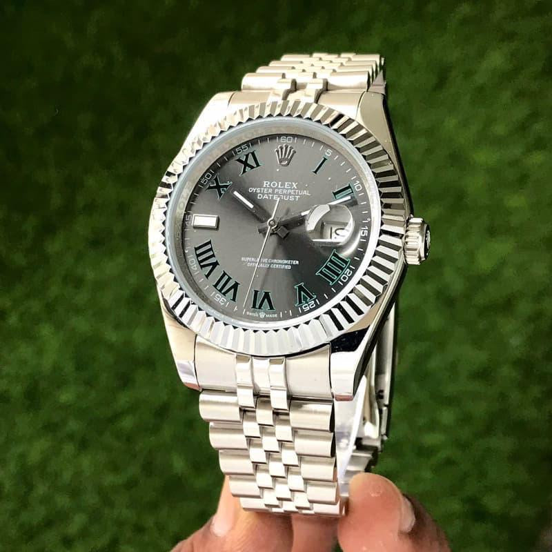 Rolex Datejust Oyster Perpetual Automatic Grey Dial Silver Metal Belt Watch For Men's