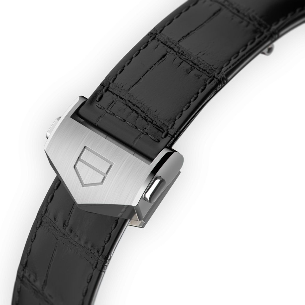 Tag Heuer Carrera Tachymeter Chronograph Black Dial Leather Belt Watch For Men's