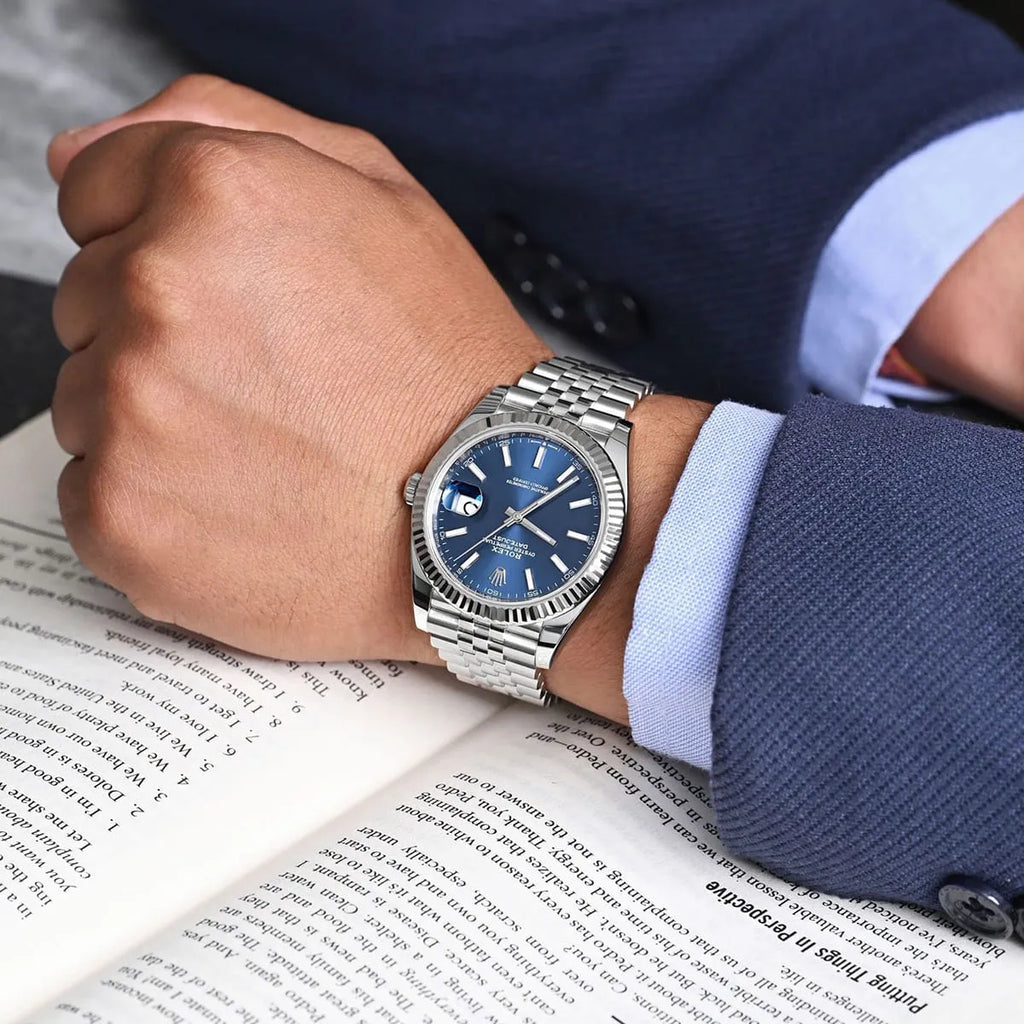 Rolex Datejust Automatic Blue Dial Metal Belt Watch For Men's