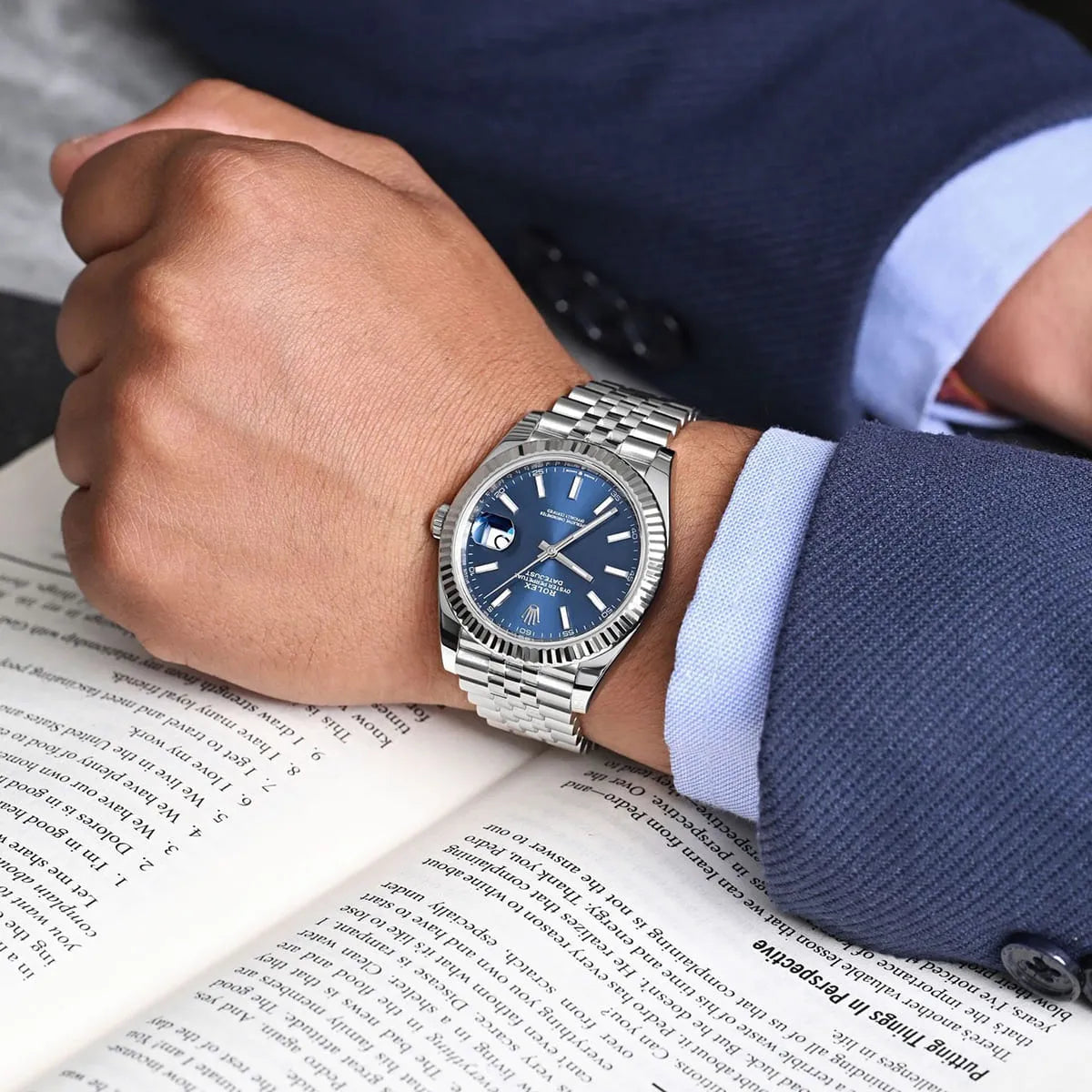Rolex Datejust Automatic Blue Dial Metal Belt Watch For Men's