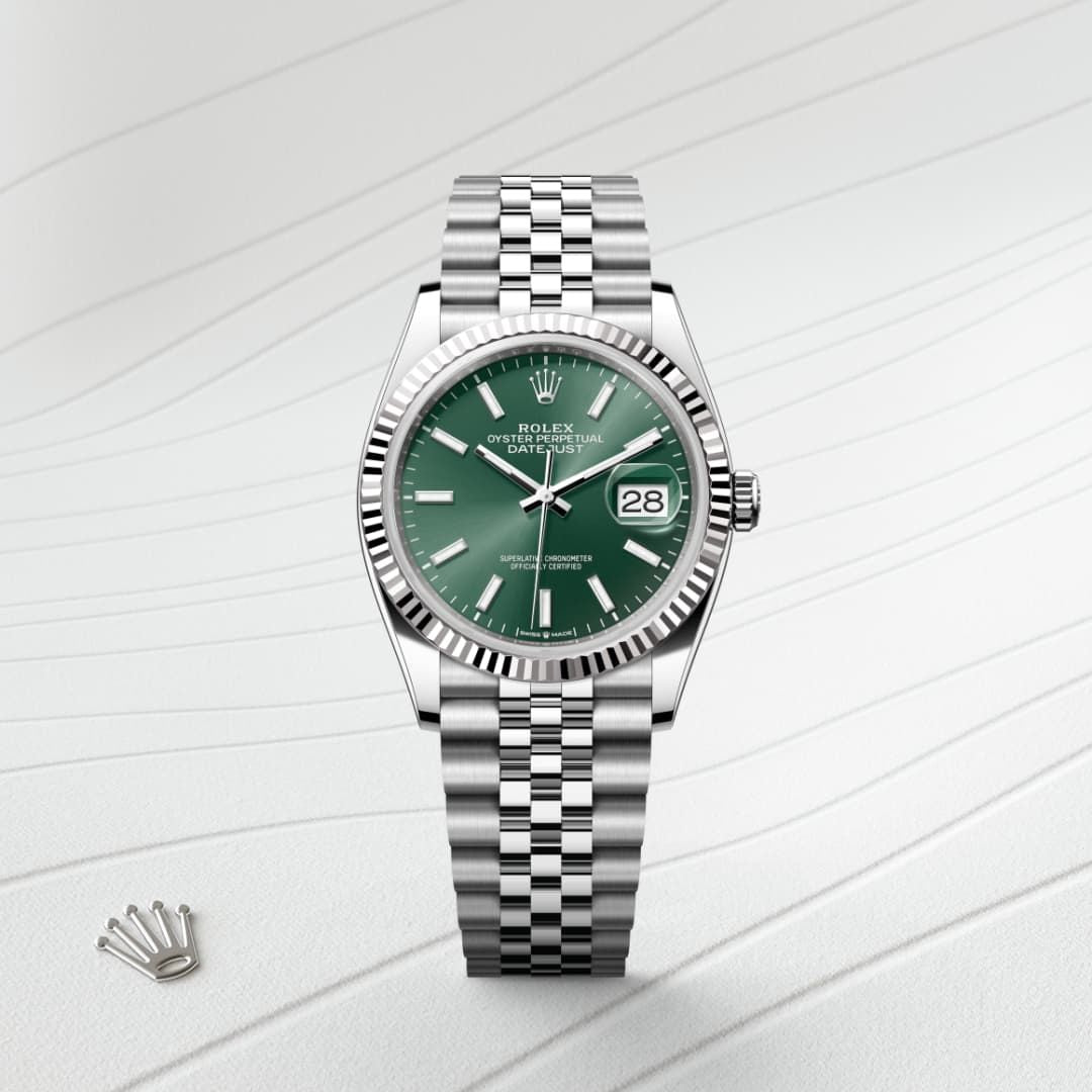 Rolex Datejust Automatic Green Dial Silver Metal Belt Watch For Men's