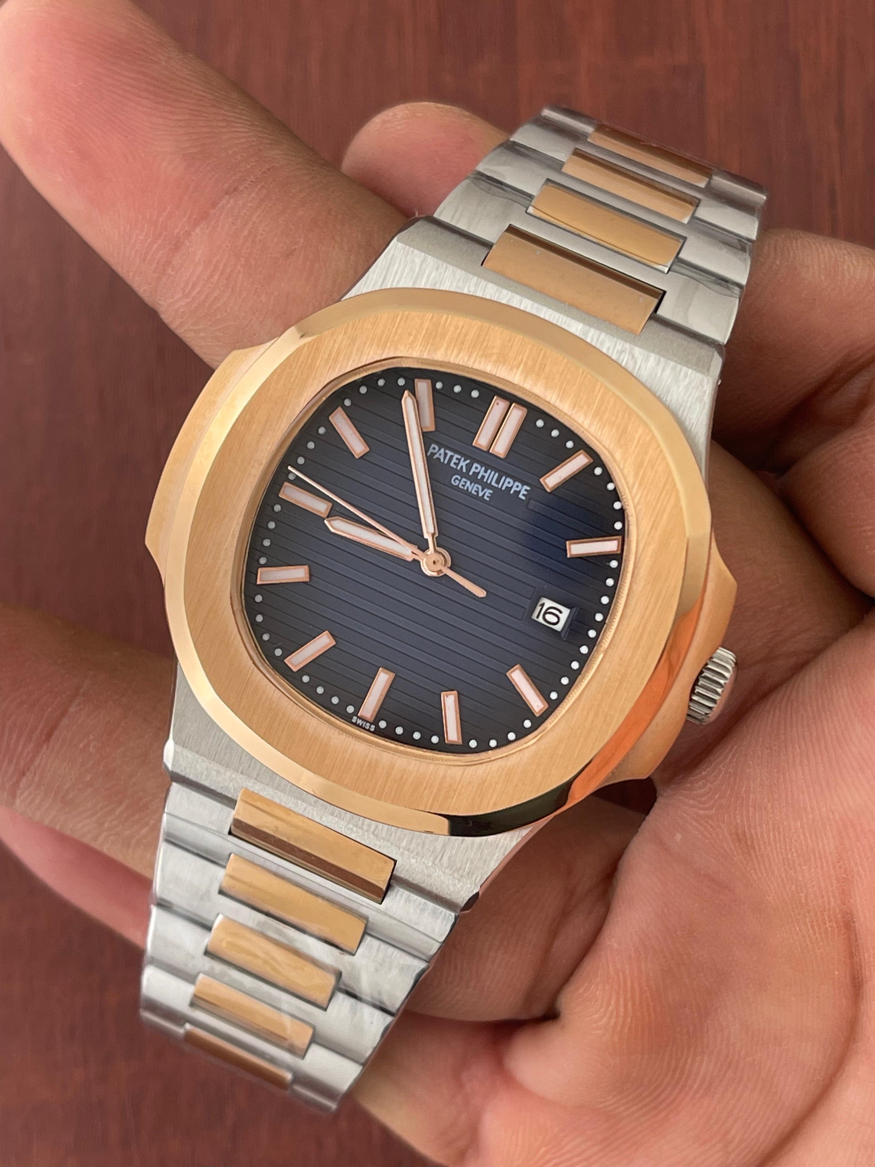 Patek Philippe Blue Dial Twotone Metal Belt Quartz Men's Watch