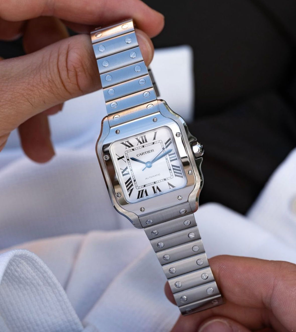Cartier Santos de Automatic Square White Dial Metal Belt Men's Watch