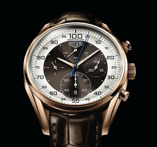 Tag Heuer Mikrograph Chronograph Brown Dial Leather Belt Men's Watch