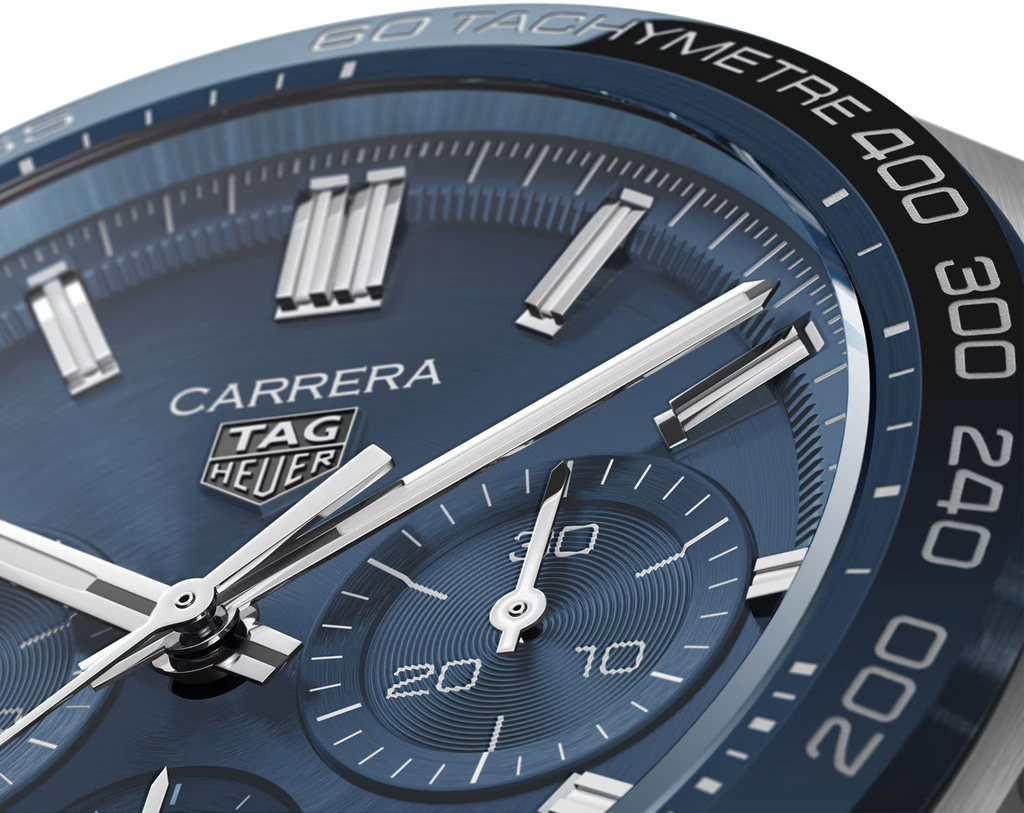 Tag Heuer Carrera Tachymeter Chronograph Blue Dial Leather Belt Watch For Men's