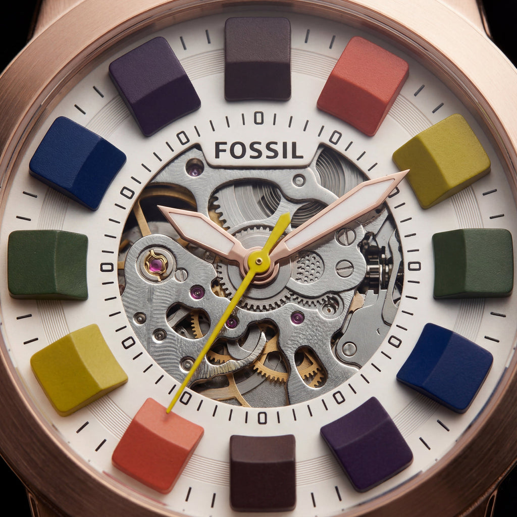 Fossil Multicolour Skeleton Grant White Dial Leather Belt Men's Watch