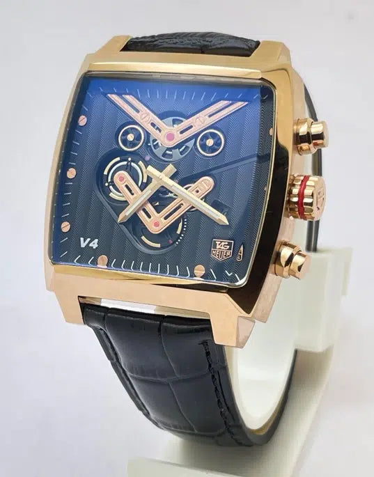 T-a-g H-e-u-e-r Monaco V4 Chronograph Black Leather Belt Men's Watch