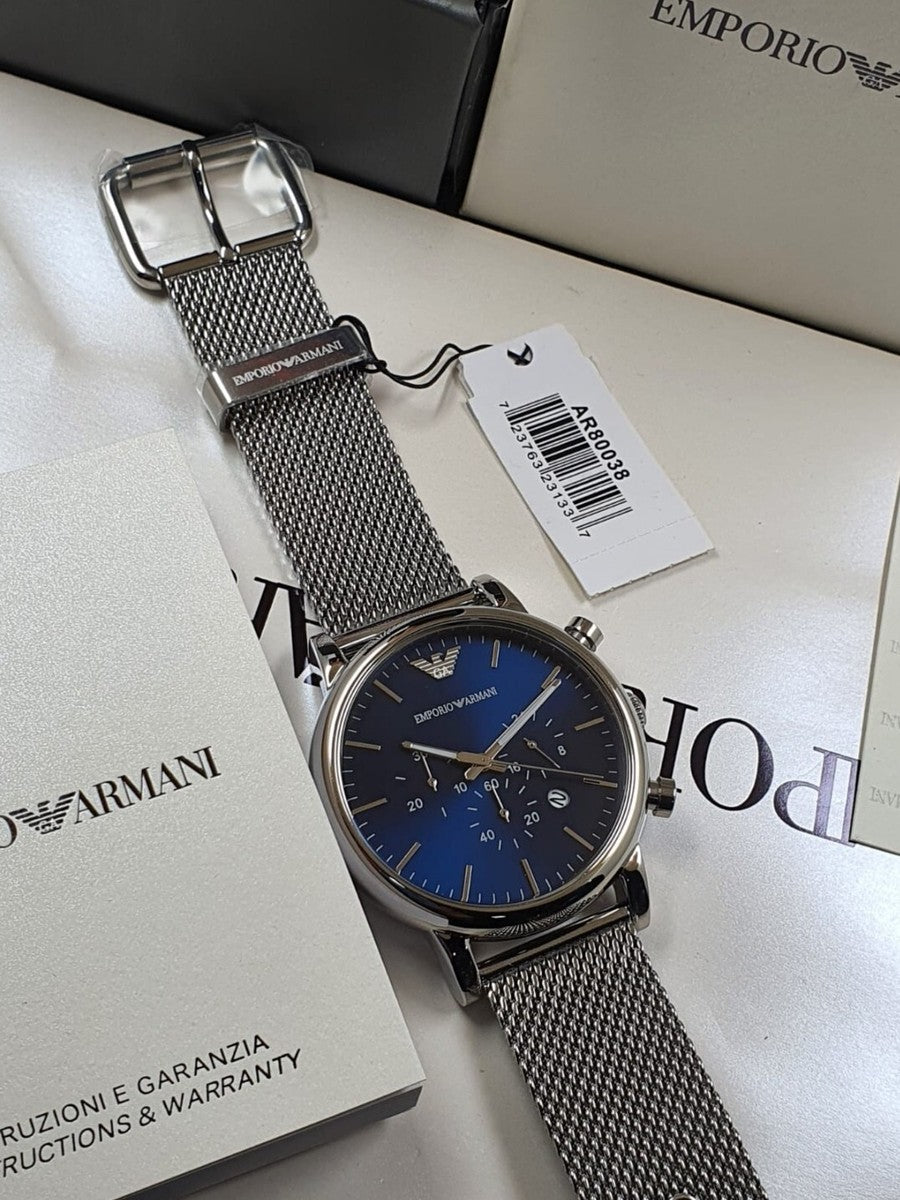 Emporio Armani AR1968 Luigi Blue Dial Chronograph Stainless Steel Watch for Men's