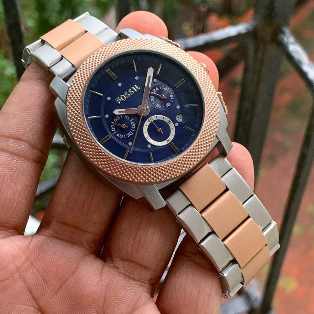 Fossil FS5037 Chronograph Blue Dial Two-tone Metal Belt Men's Watch