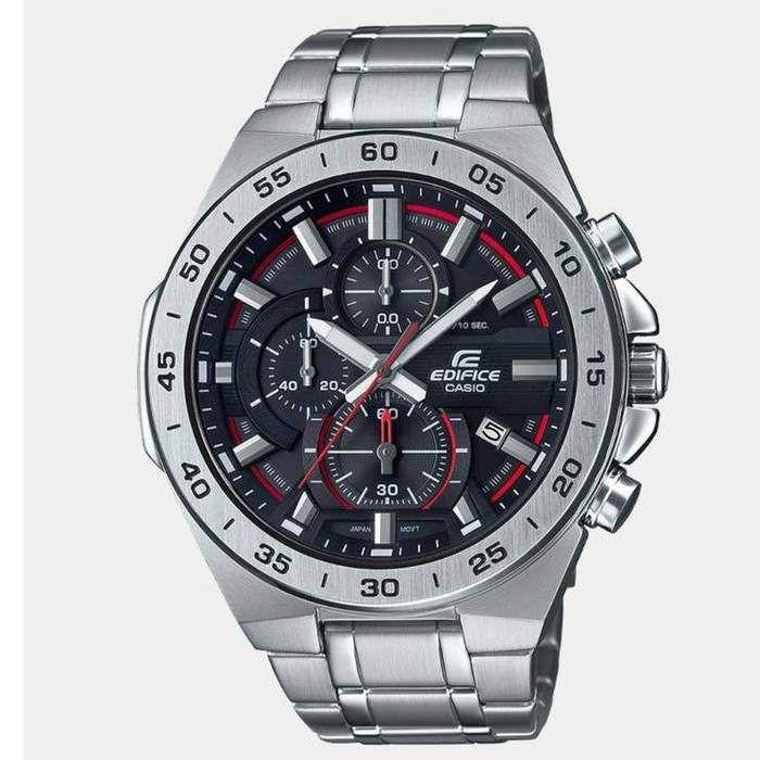Casio Edifice Black Red Chronograph Analog Metal Belt Watch For Men