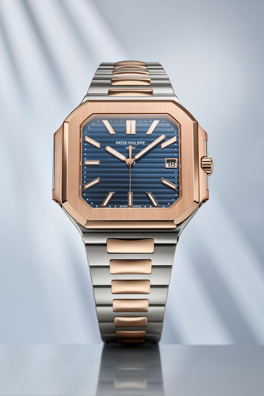 Patek Philippe Square Light Blue Dial Twotone Metal Belt Quartz Men's Watch