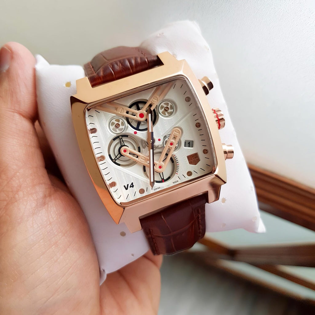 T-a-g H-e-u-e-r Monaco V4 Chronograph Brown Leather Belt Men's Watch