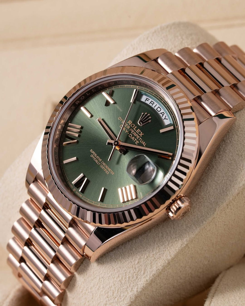 Rolex Automatic Golden Green Dial Analog Chain Metal Round Men's Watch