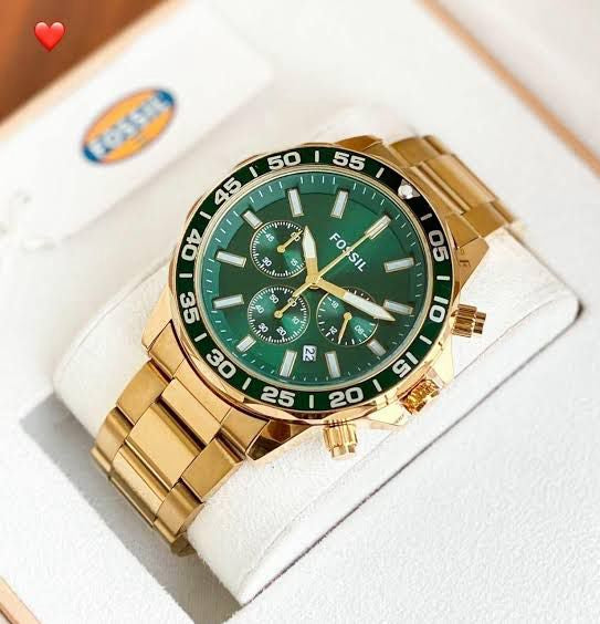 Fossil Quartz Chronograph Green Dial Metal Belt Men's Watch