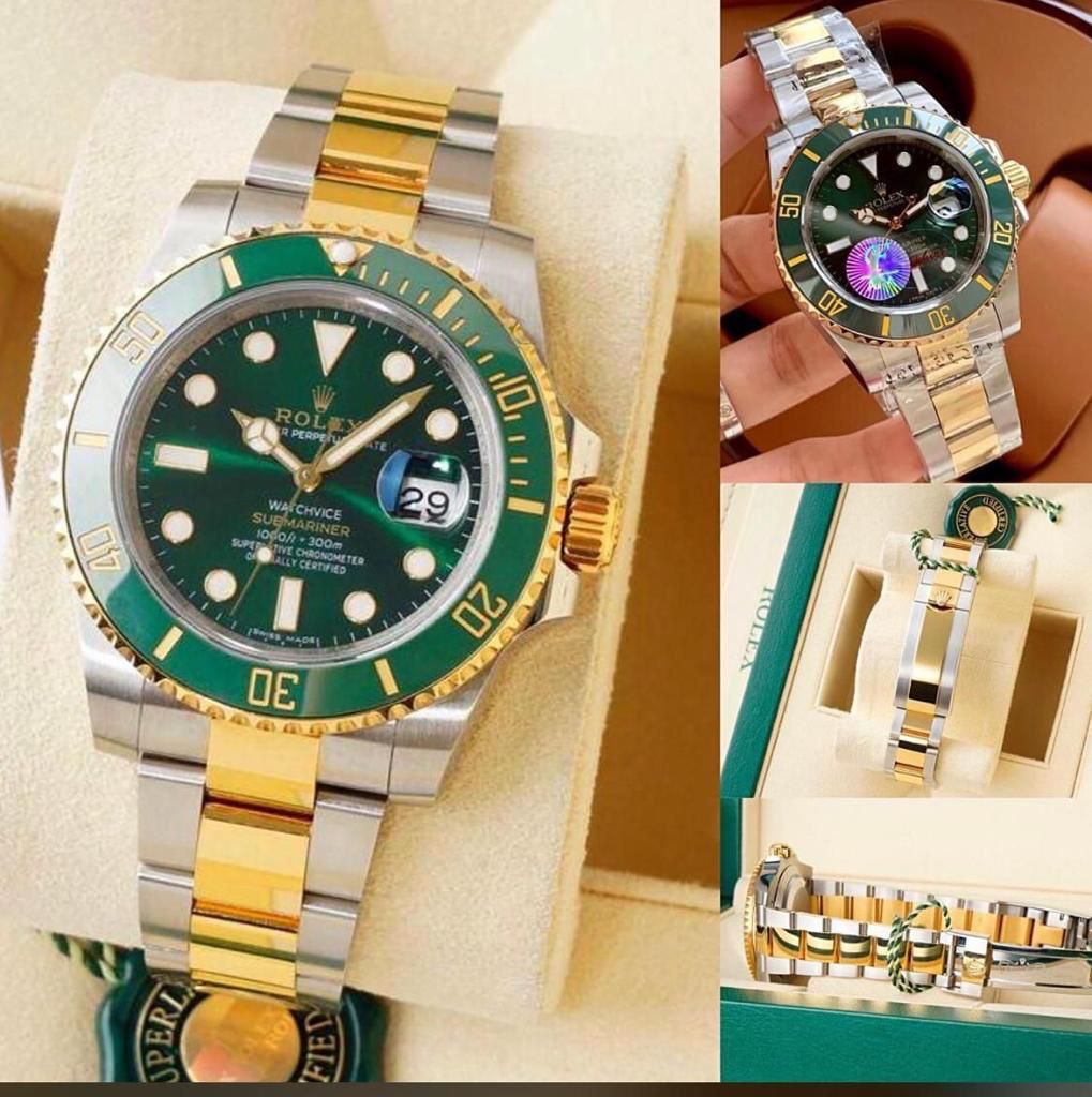 Rolex Submariner Automatic Green Dial Metal Belt Watch For Men's
