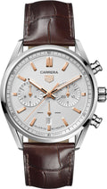 Tag Heuer Carrera Chronograph White Dial Brown Leather Strap Watch for Men