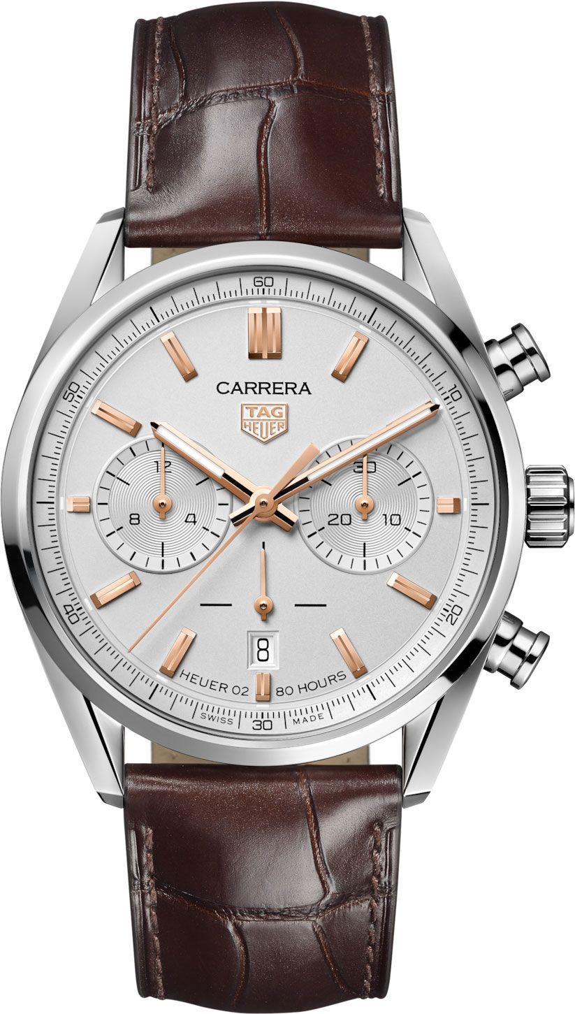 Tag Heuer Carrera Chronograph White Dial Brown Leather Strap Watch for Men