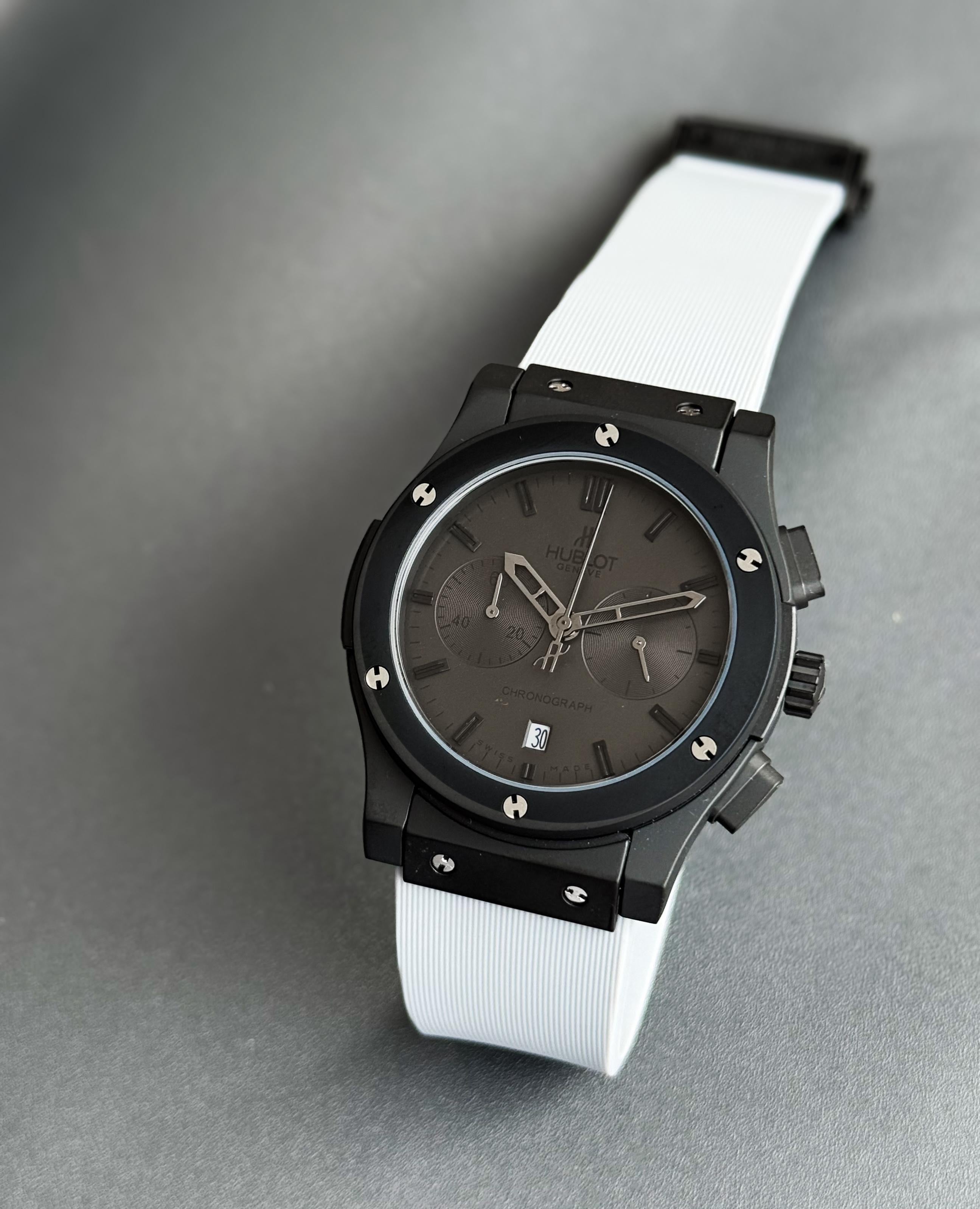 Hublot Big Bang Black Dial Chronograph Grey Silicon Belt Men's Watch