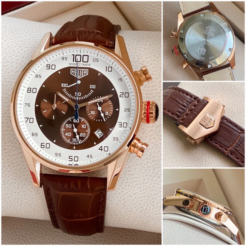 Tag Heuer Mikrograph Brown Dial Leather Belt Watch For Men's