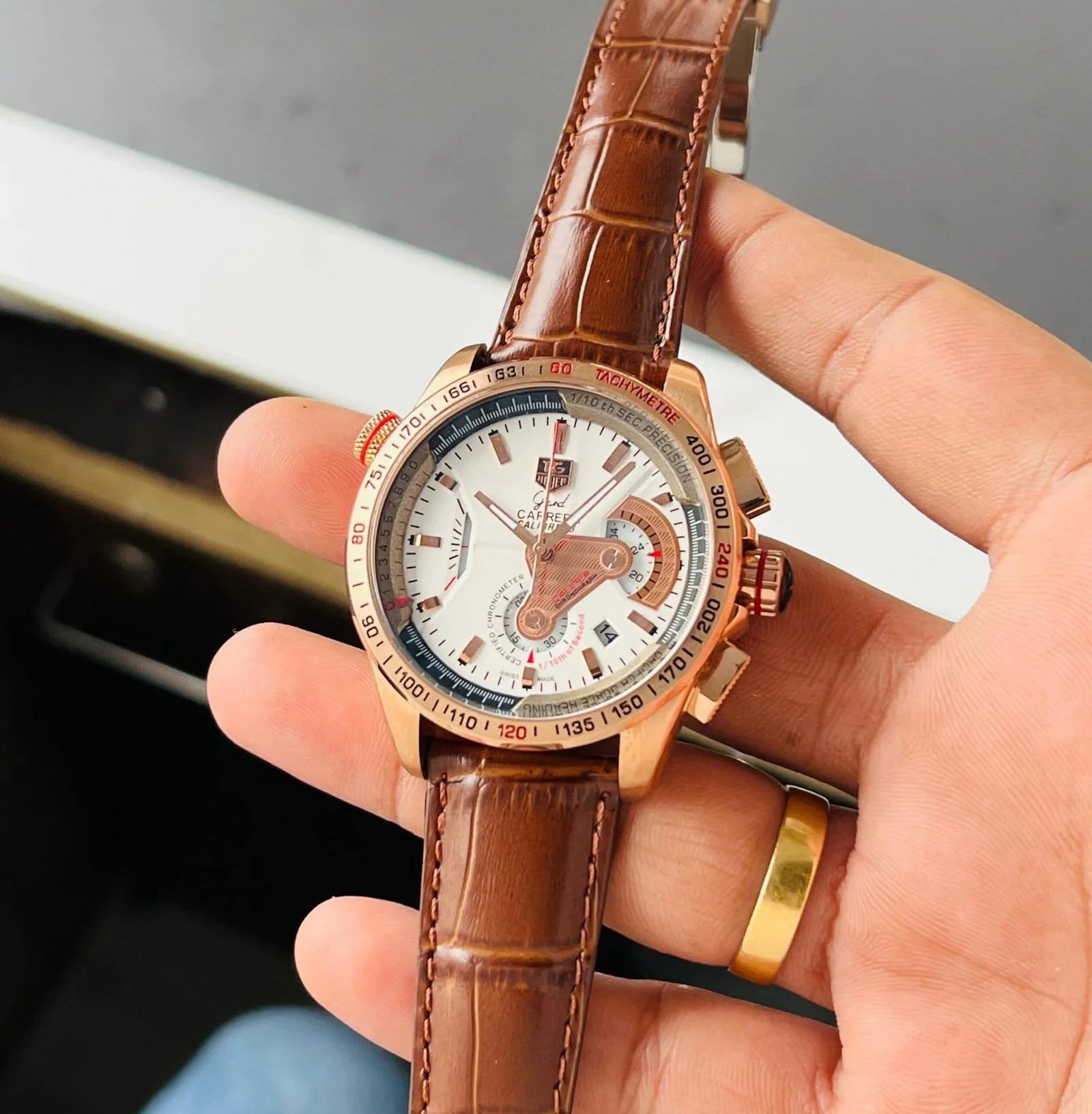 Tag Heuer Carrera Calibre Chronograph White Dial Leather Belt Men's Watch