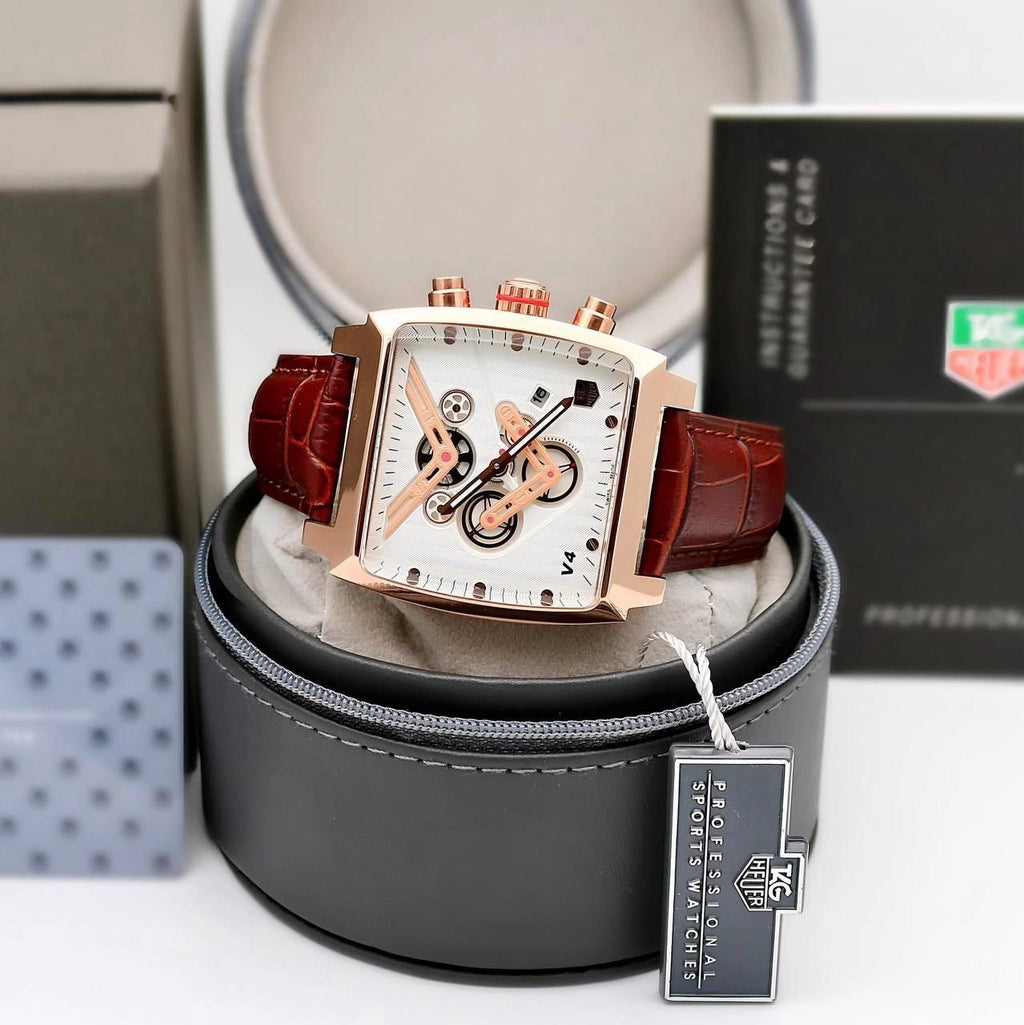 T-a-g H-e-u-e-r Monaco V4 Chronograph Brown Leather Belt Men's Watch