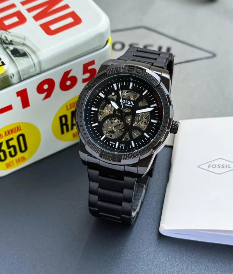 Fossil Bronson Automatic Black Skeleton Dial Men's Watch