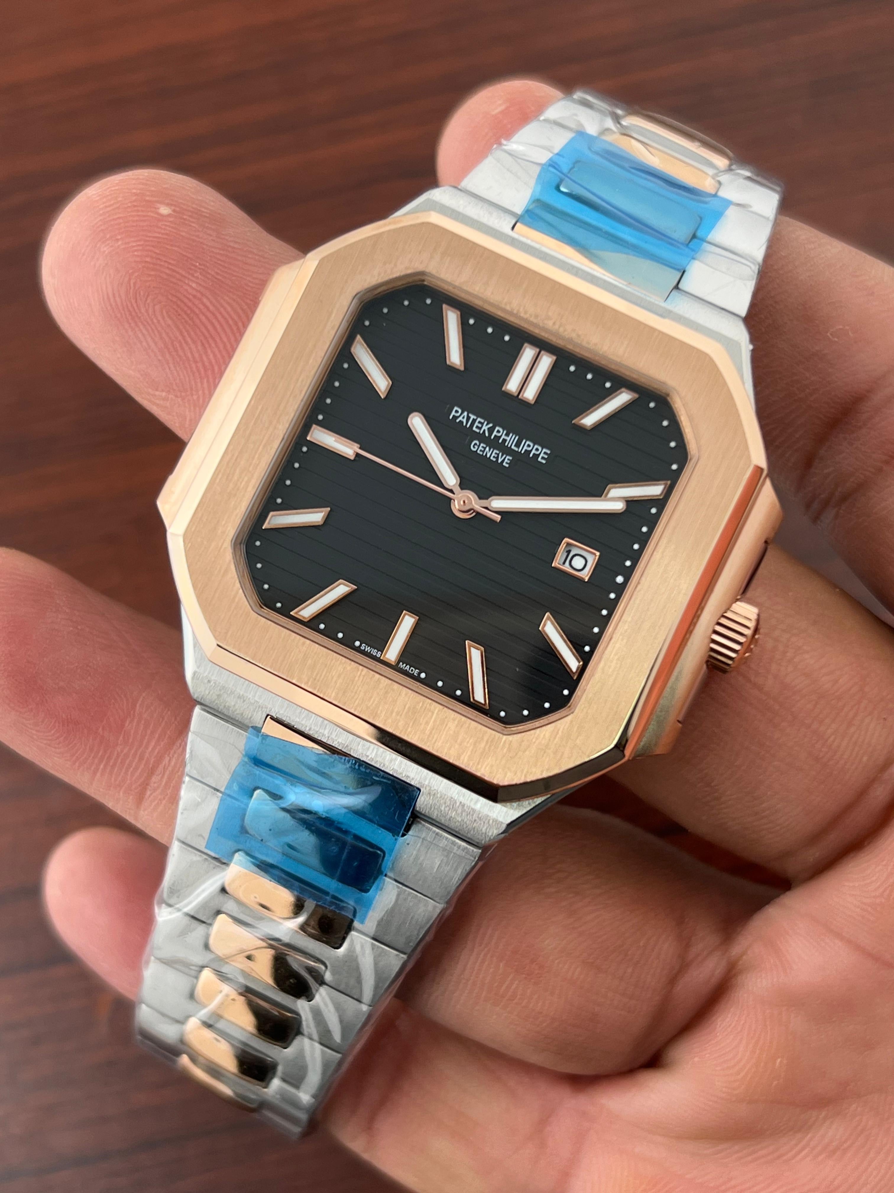 Patek Philippe Square Black Dial Twotone Metal Belt Quartz Men's Watch