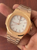 Patek Philippe White Dial Rose Gold Metal Belt Quartz Men's Watch