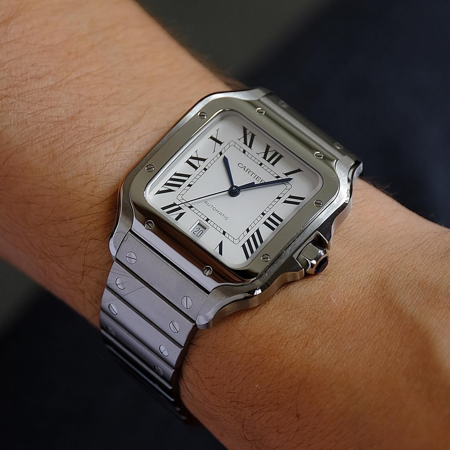 Cartier Santos de Automatic Square White Dial Metal Belt Men's Watch