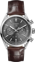 Tag Heuer Carrera Chronograph Grey Dial Brown Leather Strap Watch for Men