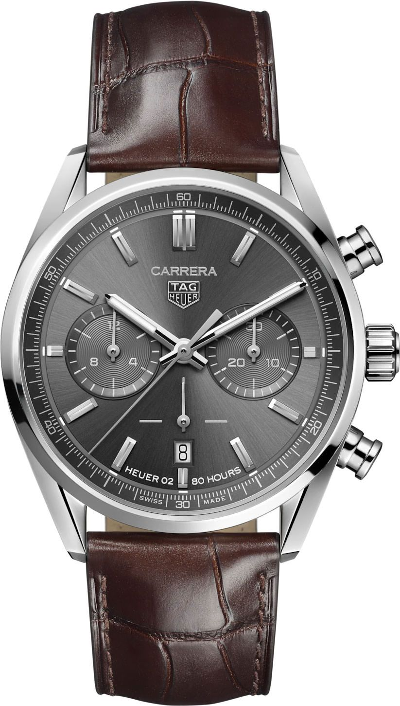 Tag Heuer Carrera Chronograph Grey Dial Brown Leather Strap Watch for Men